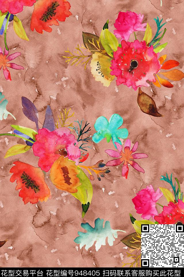 肌理花卉水彩花卉数码印花华亿平台下载（图片编号: 948405） - 瓦栏（Walan）