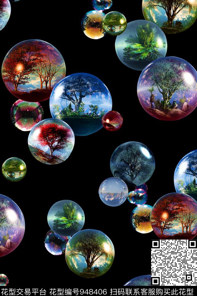 抽象风景景观泡泡数码印花华亿平台下载（图片编号: 948406） - 瓦栏（Walan）
