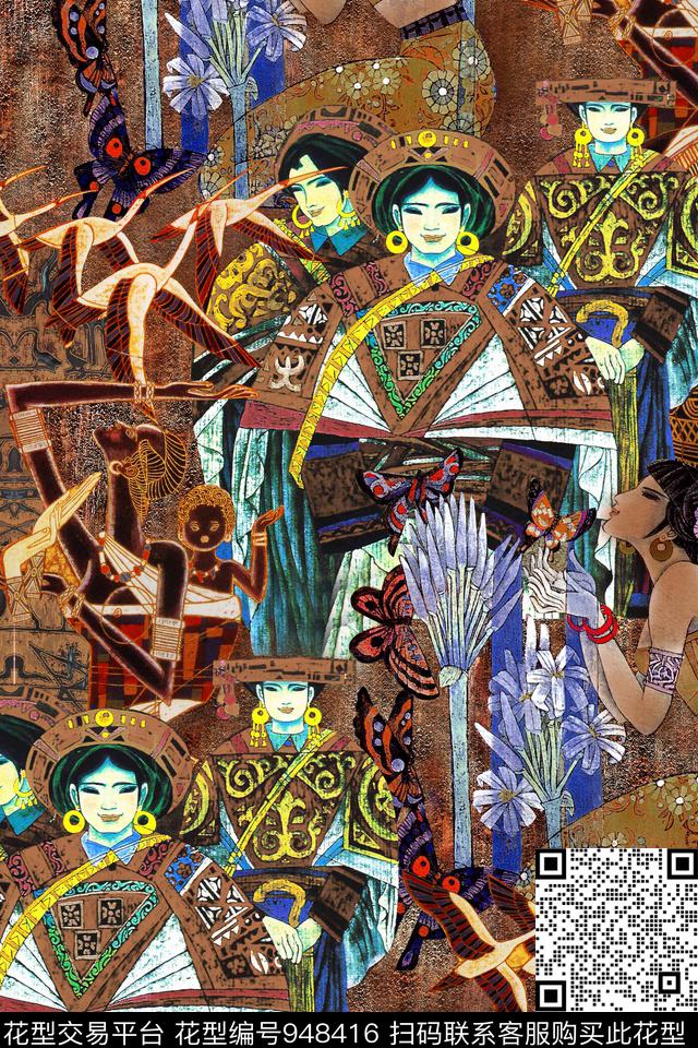 民族风重彩油画华亿平台数码印花华亿平台下载（图片编号: 948416） - 瓦栏（Walan）