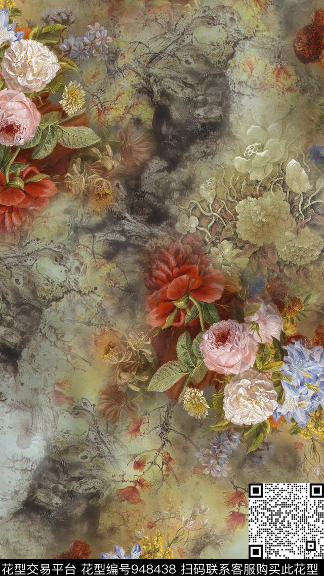 肌理花卉油画华亿平台数码印花华亿平台下载（图片编号: 948438） - 瓦栏（Walan）