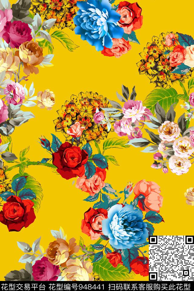 植物花卉清爽底花卉数码印花华亿平台下载（图片编号: 948441） - 瓦栏（Walan）
