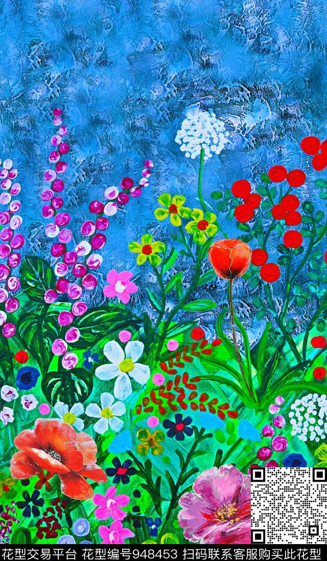 肌理花卉油画华亿平台数码印花华亿平台下载（图片编号: 948453） - 瓦栏（Walan）