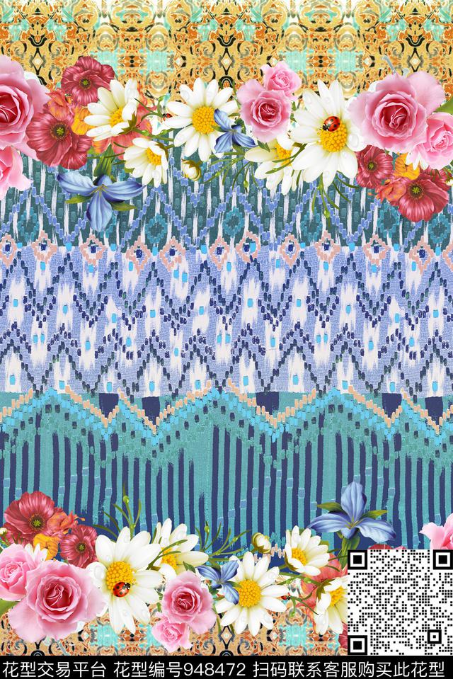 数码华亿平台定位花混合拼接数码印花华亿平台下载（图片编号: 948472） - 瓦栏（Walan）