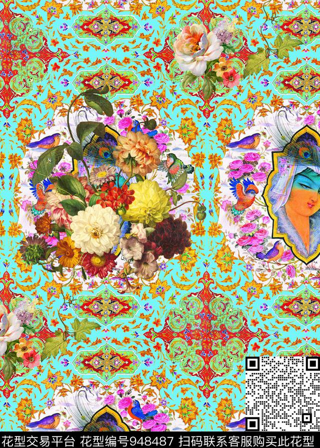 花卉几何欧洲数码印花华亿平台下载（图片编号: 948487） - 瓦栏（Walan）