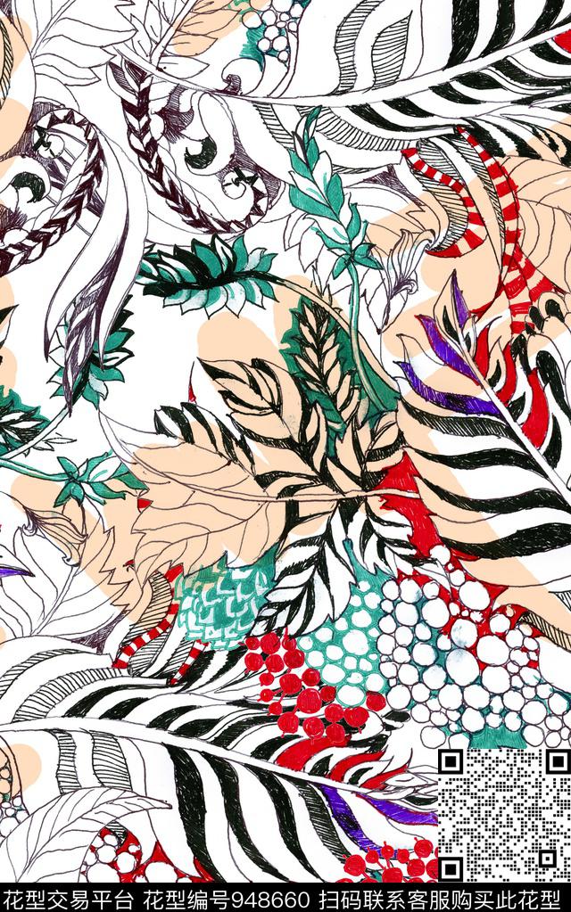 水彩花卉花卉笔触数码印花华亿平台下载（图片编号: 948660） - 瓦栏（Walan）