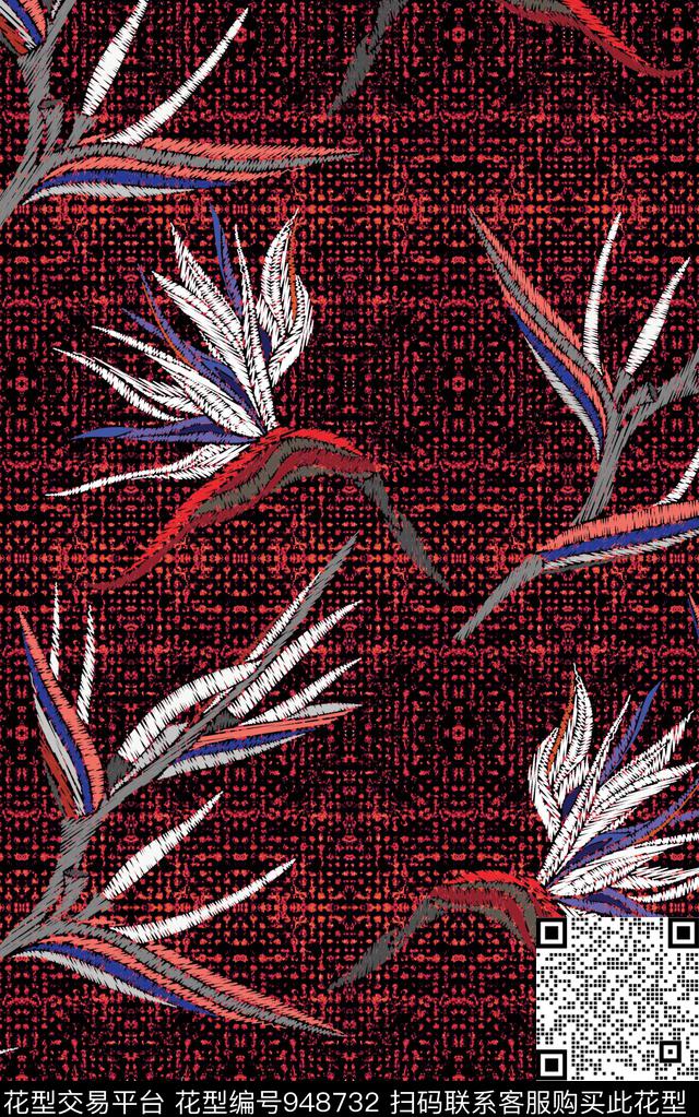 线条花卉花卉绣花华亿平台数码印花华亿平台下载（图片编号: 948732） - 瓦栏（Walan）
