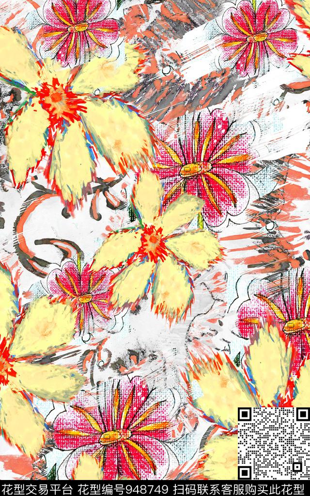 小碎花花卉朦胧花卉数码印花华亿平台下载（图片编号: 948749） - 瓦栏（Walan）