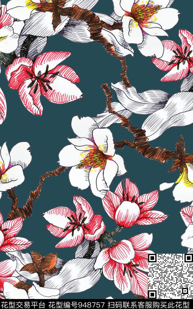 小碎花线条花卉花卉数码印花华亿平台下载（图片编号: 948757） - 瓦栏（Walan）