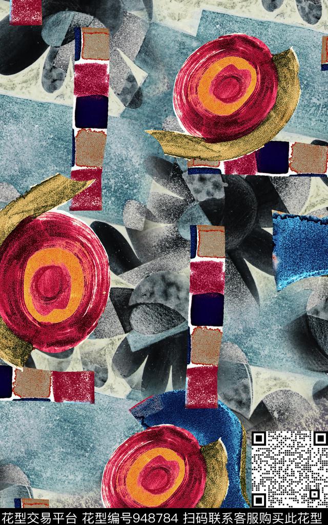 线条笔触几何数码印花华亿平台下载（图片编号: 948784） - 瓦栏（Walan）