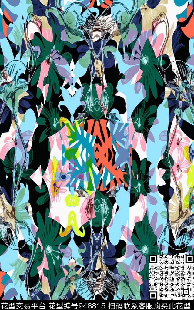 抽象花卉几何数码印花华亿平台下载（图片编号: 948815） - 瓦栏（Walan）