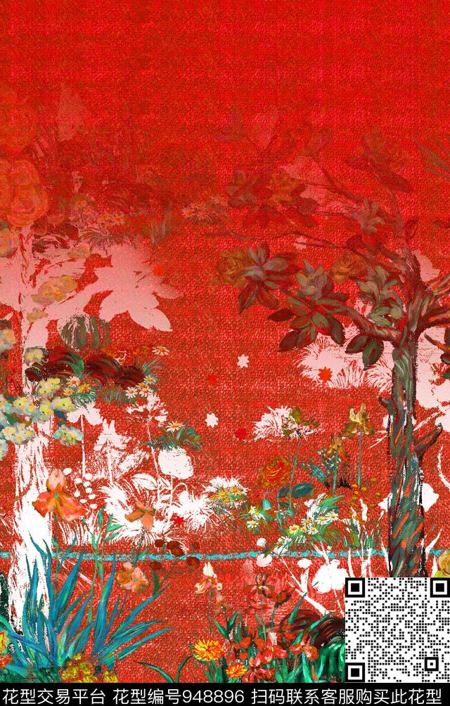 肌理花鸟数码印花华亿平台下载（图片编号: 948896） - 瓦栏（Walan）