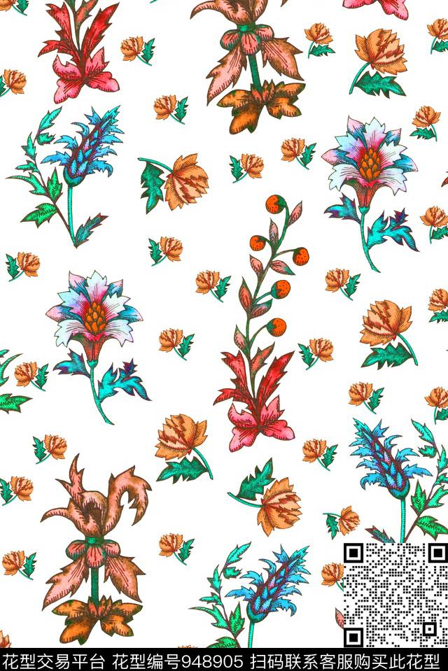 小碎花手绘花卉清爽底花卉数码印花华亿平台下载（图片编号: 948905） - 瓦栏（Walan）