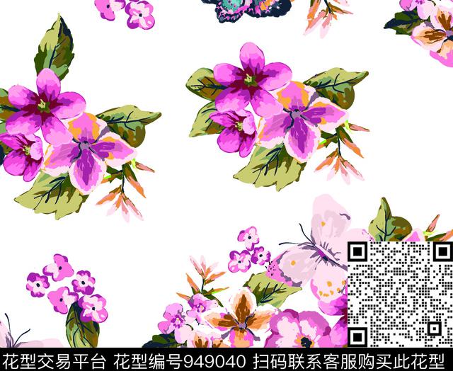 月季花数码华亿平台手绘花卉数码印花华亿平台下载（图片编号: 949040） - 瓦栏（Walan）