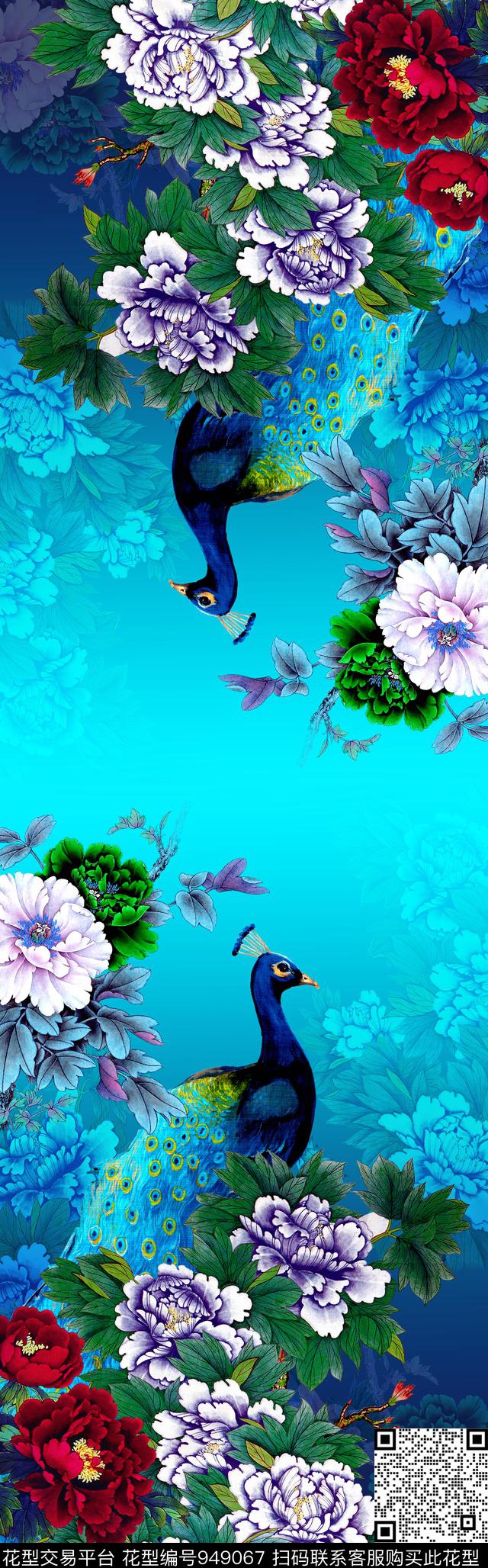 孔雀披肩长巾牡丹数码印花华亿平台下载（图片编号: 949067） - 瓦栏（Walan）