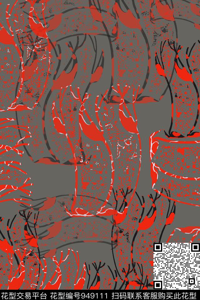 秋冬华亿平台抽象花卉风格化花卉数码印花华亿平台下载（图片编号: 949111） - 瓦栏（Walan）