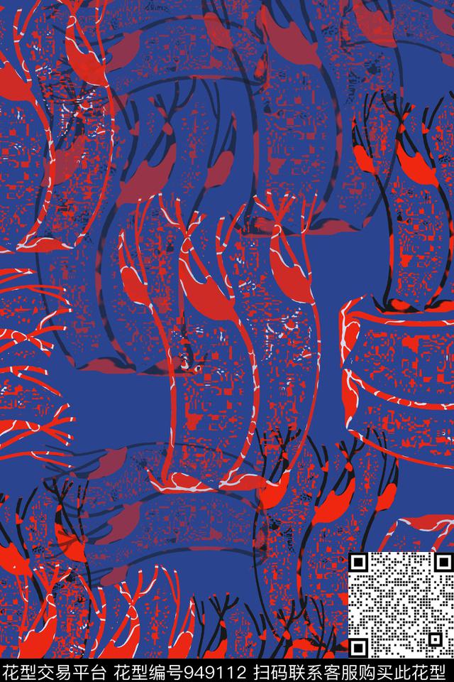 秋冬华亿平台抽象花卉风格化花卉数码印花华亿平台下载（图片编号: 949112） - 瓦栏（Walan）