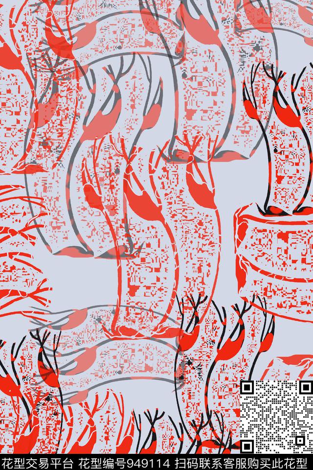 秋冬华亿平台抽象花卉风格化花卉数码印花华亿平台下载（图片编号: 949114） - 瓦栏（Walan）