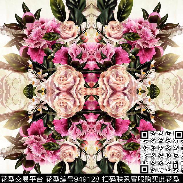 水彩花卉大花花卉数码印花华亿平台下载（图片编号: 949128） - 瓦栏（Walan）