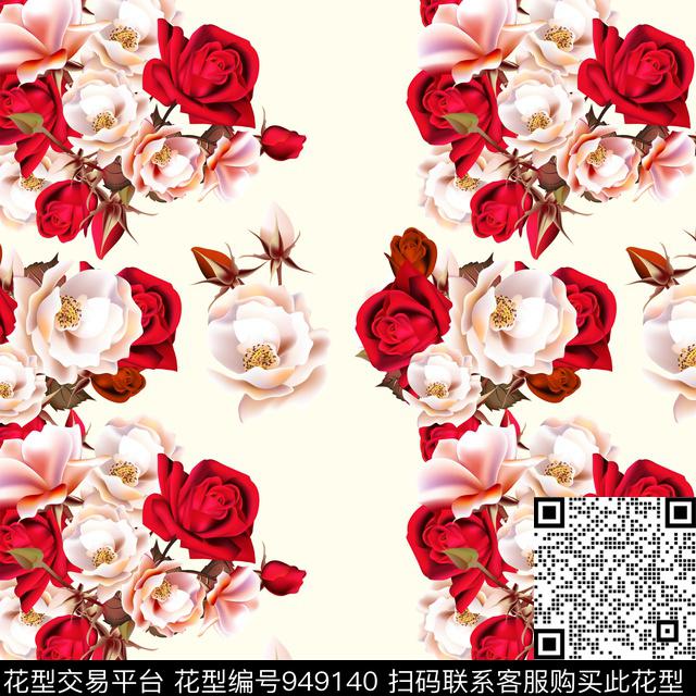 水彩花卉大花花卉数码印花华亿平台下载（图片编号: 949140） - 瓦栏（Walan）