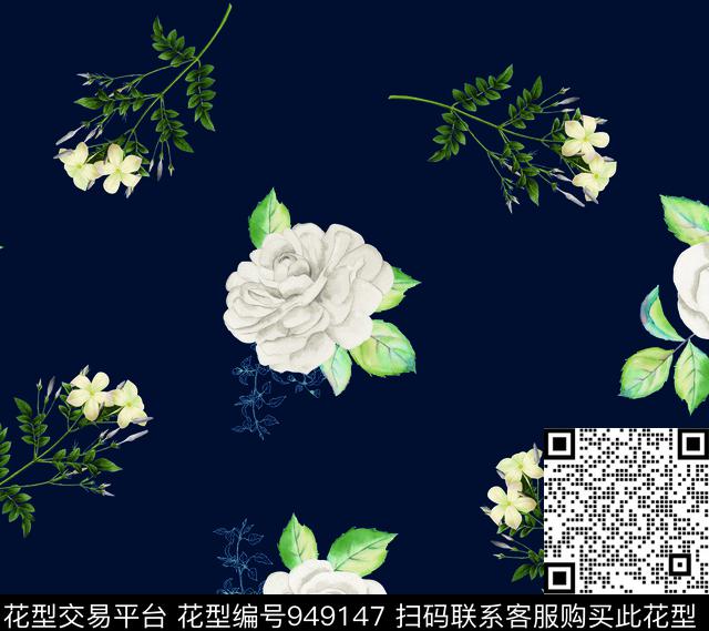 月季花数码华亿平台手绘花卉数码印花华亿平台下载（图片编号: 949147） - 瓦栏（Walan）