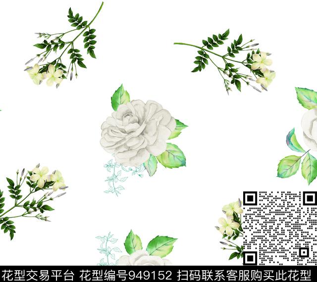 月季花数码华亿平台手绘花卉数码印花华亿平台下载（图片编号: 949152） - 瓦栏（Walan）