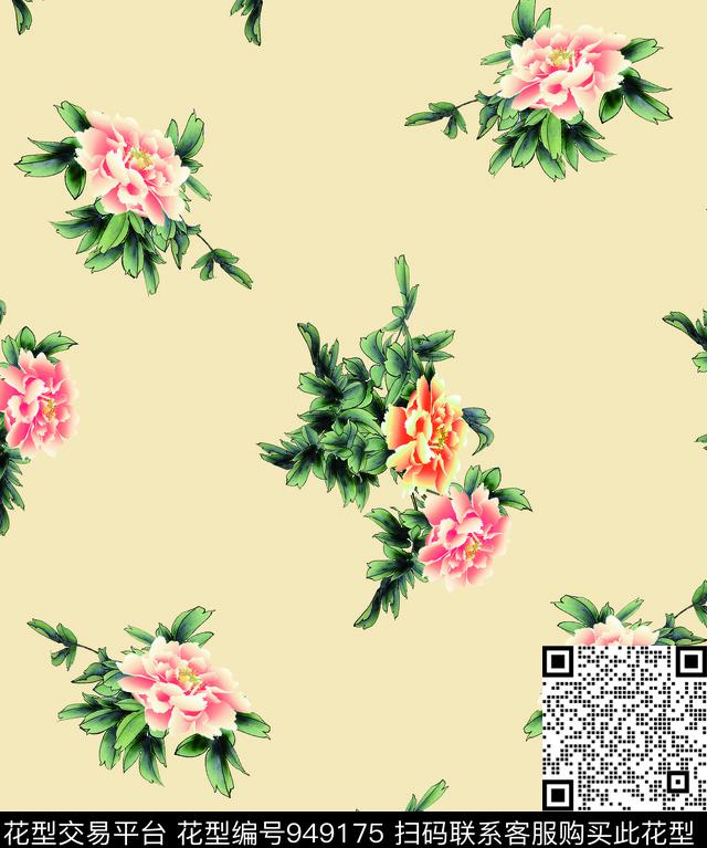 月季花手绘花卉大牌风数码印花华亿平台下载（图片编号: 949175） - 瓦栏（Walan）