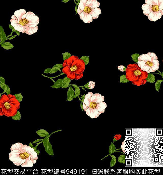 小碎花月季花手绘花卉数码印花华亿平台下载（图片编号: 949191） - 瓦栏（Walan）