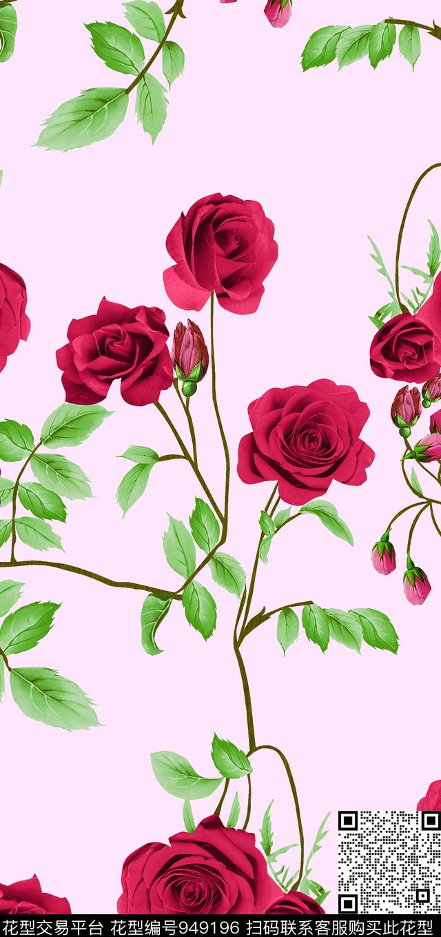 月季花数码华亿平台手绘花卉数码印花华亿平台下载（图片编号: 949196） - 瓦栏（Walan）