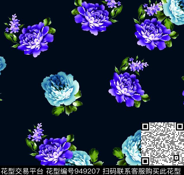 月季花数码华亿平台手绘花卉数码印花华亿平台下载（图片编号: 949207） - 瓦栏（Walan）