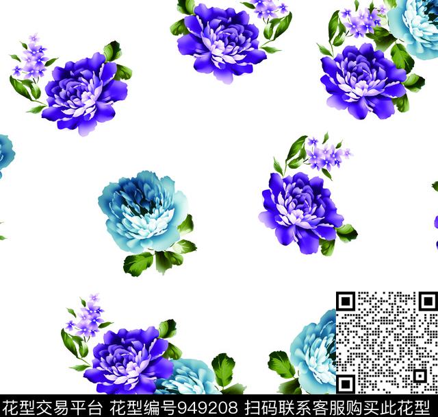 月季花数码华亿平台手绘花卉数码印花华亿平台下载（图片编号: 949208） - 瓦栏（Walan）