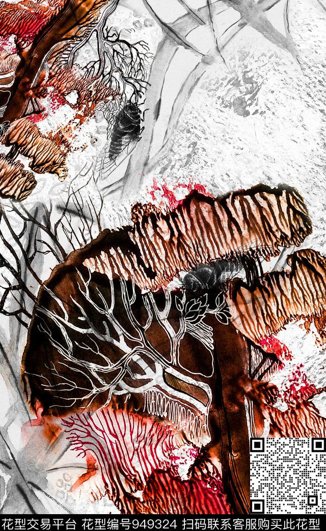朦胧花卉肌理中国风数码印花华亿平台下载（图片编号: 949324） - 瓦栏（Walan）