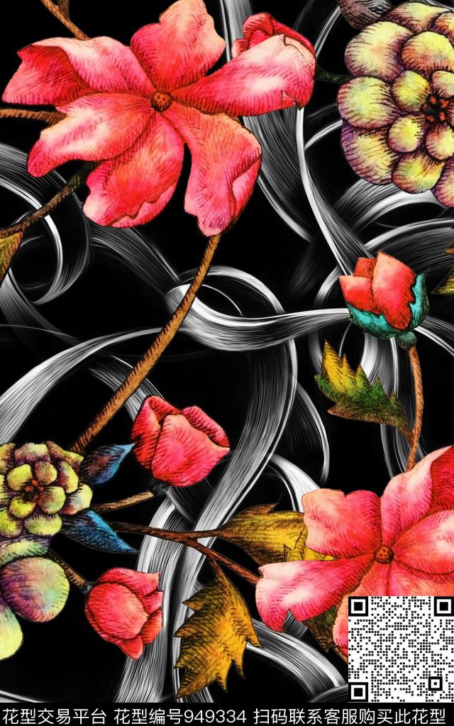 朦胧花卉肌理数码华亿平台数码印花华亿平台下载（图片编号: 949334） - 瓦栏（Walan）