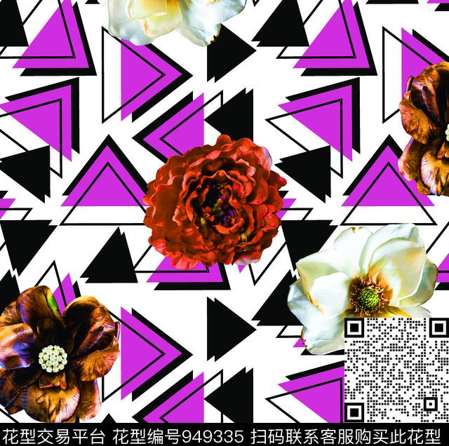 花卉几何坯布数码印花华亿平台下载（图片编号: 949335） - 瓦栏（Walan）