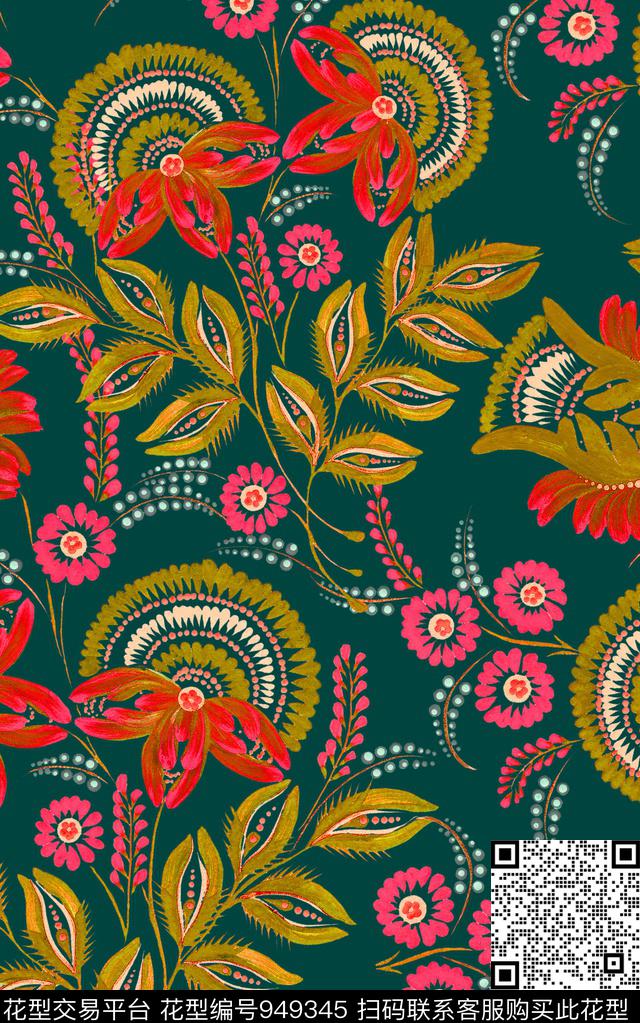 民族风卷草数码华亿平台数码印花华亿平台下载（图片编号: 949345） - 瓦栏（Walan）