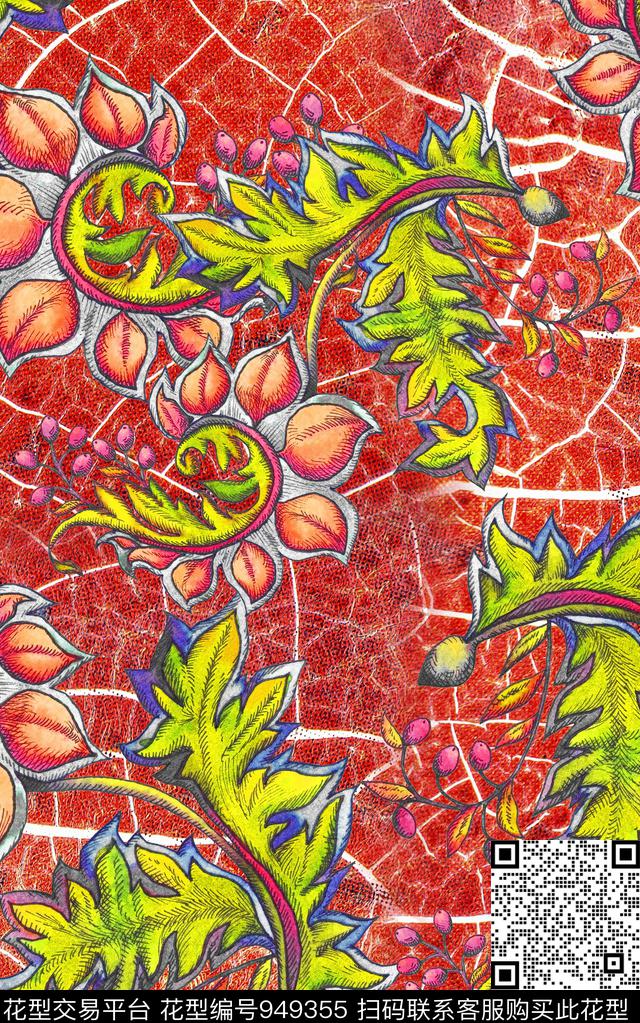 民族风数码华亿平台卷草数码印花华亿平台下载（图片编号: 949355） - 瓦栏（Walan）