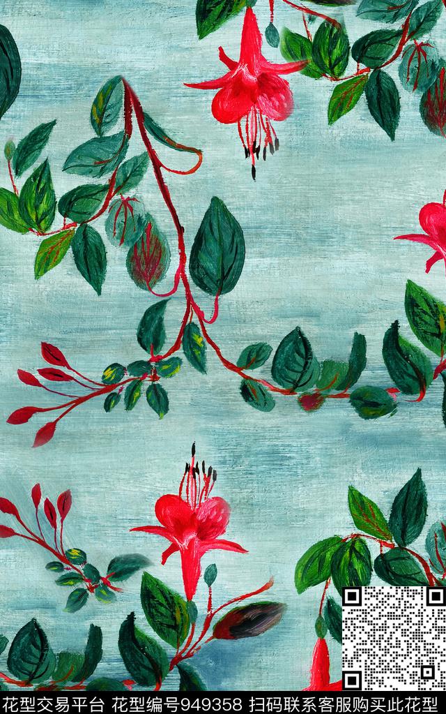小碎花数码华亿平台蜡笔花卉数码印花华亿平台下载（图片编号: 949358） - 瓦栏（Walan）