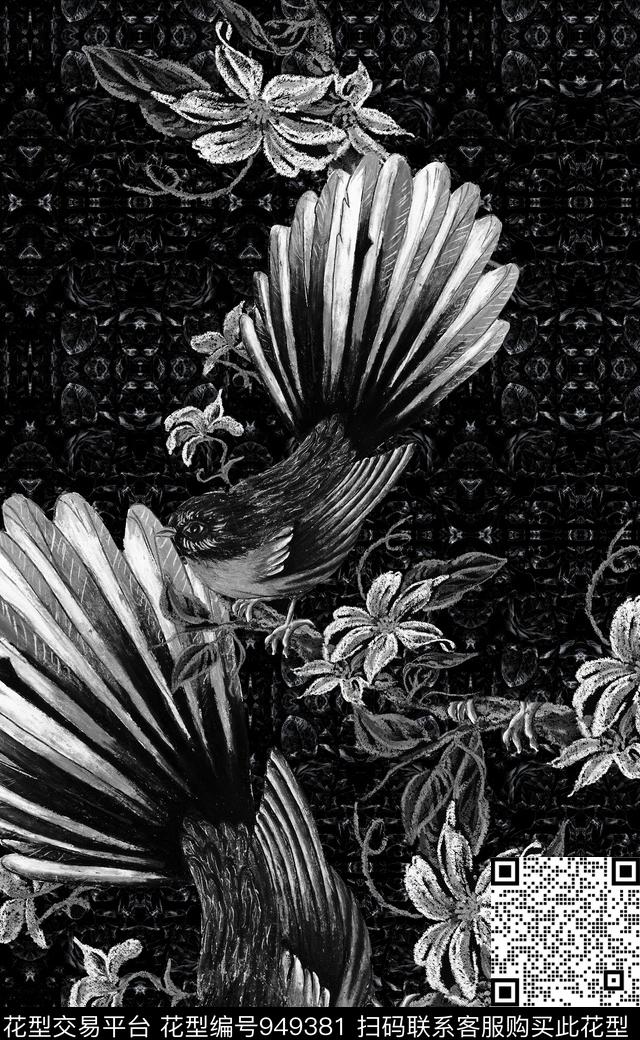 黑白华亿平台数码华亿平台定位花数码印花华亿平台下载（图片编号: 949381） - 瓦栏（Walan）