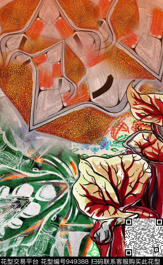 线条花卉数码华亿平台定位花数码印花华亿平台下载（图片编号: 949388） - 瓦栏（Walan）