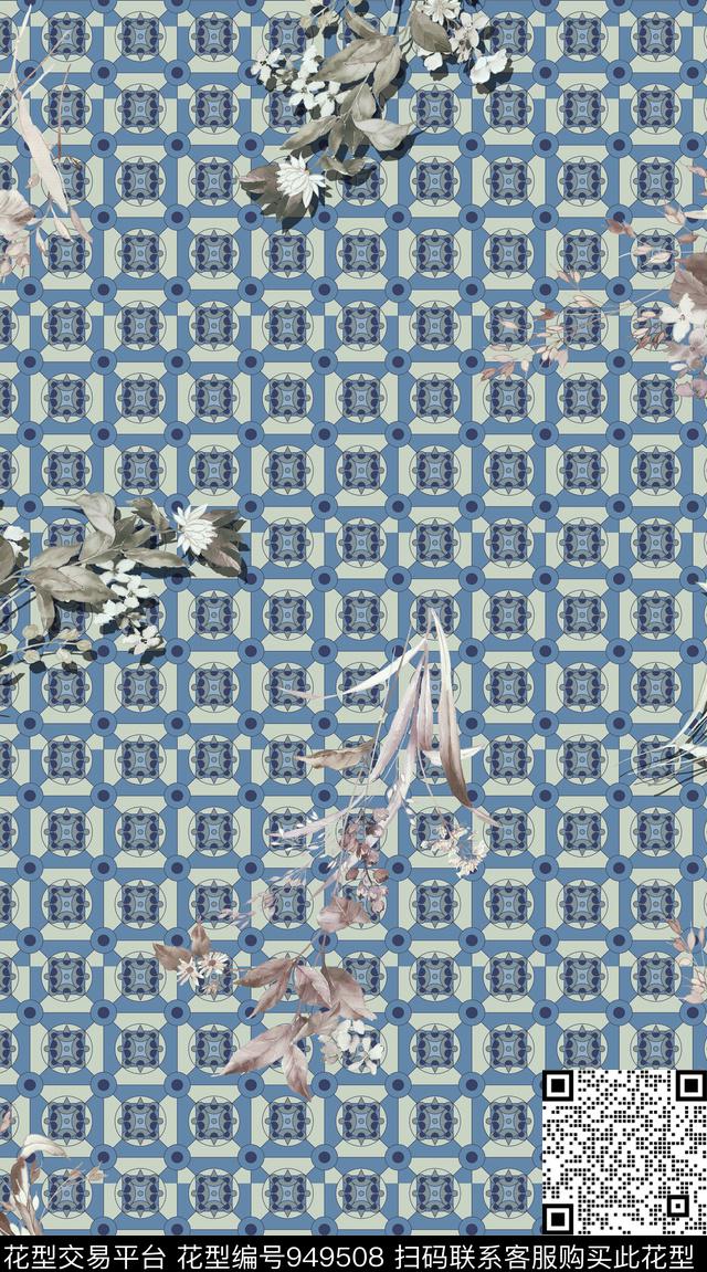 花卉几何大牌风数码印花华亿平台下载（图片编号: 949508） - 瓦栏（Walan）
