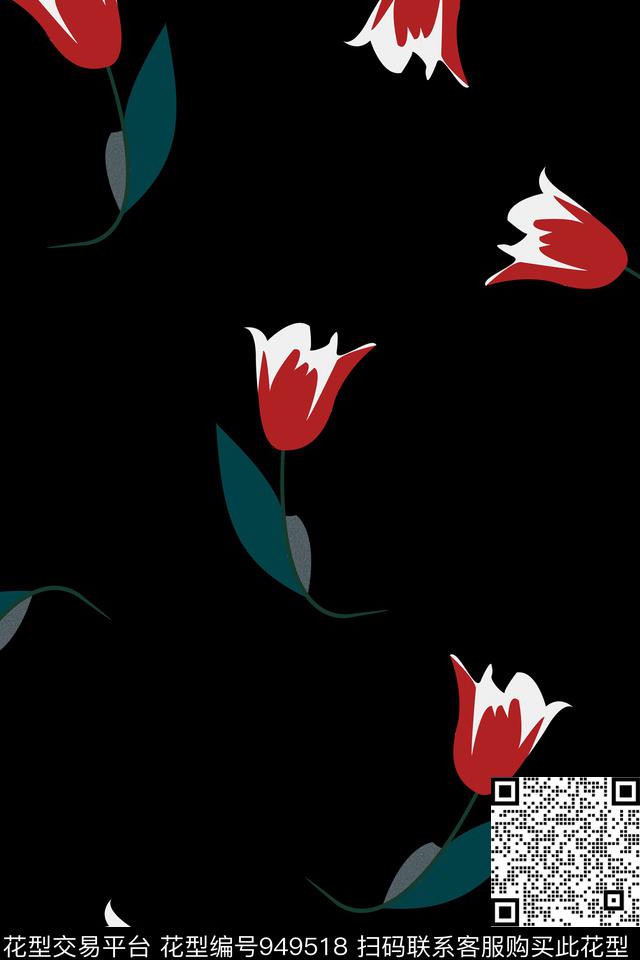 郁金香花卉大牌风数码印花华亿平台下载（图片编号: 949518） - 瓦栏（Walan）