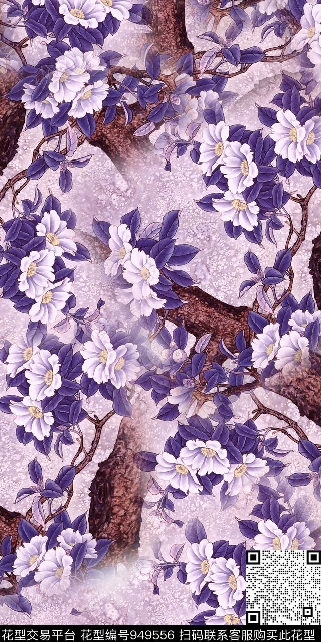 水彩花卉水墨风满版散花数码印花华亿平台下载（图片编号: 949556） - 瓦栏（Walan）