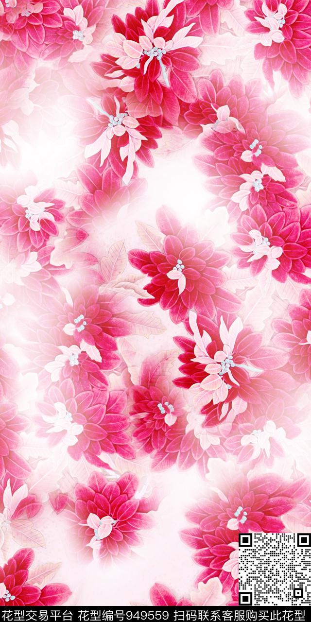水彩花卉水墨风满版散花数码印花华亿平台下载（图片编号: 949559） - 瓦栏（Walan）
