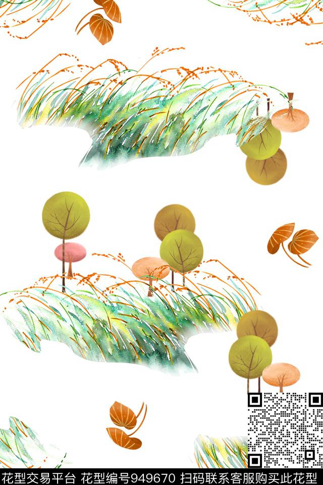 植物芦苇艺术数码印花华亿平台下载（图片编号: 949670） - 瓦栏（Walan）