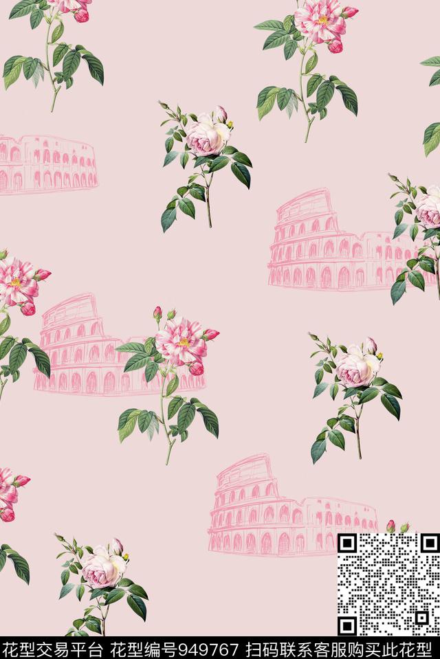 手绘玫瑰朦胧花卉花卉数码印花华亿平台下载（图片编号: 949767） - 瓦栏（Walan）