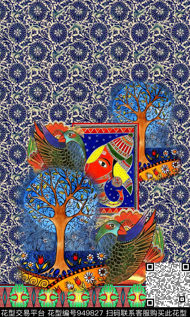 树人物民族风数码印花华亿平台下载（图片编号: 949827） - 瓦栏（Walan）