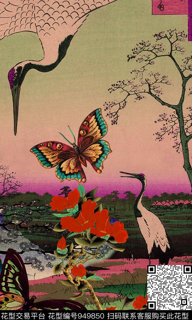 定位花花卉蝴蝶数码印花华亿平台下载（图片编号: 949850） - 瓦栏（Walan）