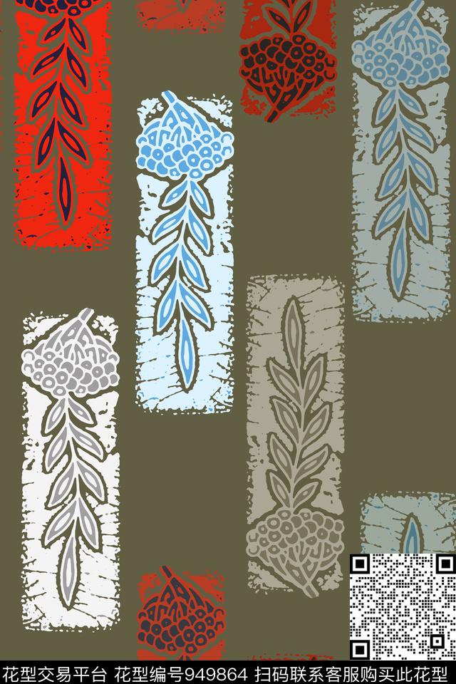 秋冬华亿平台抽象风格化花卉传统印花华亿平台下载（图片编号: 949864） - 瓦栏（Walan）