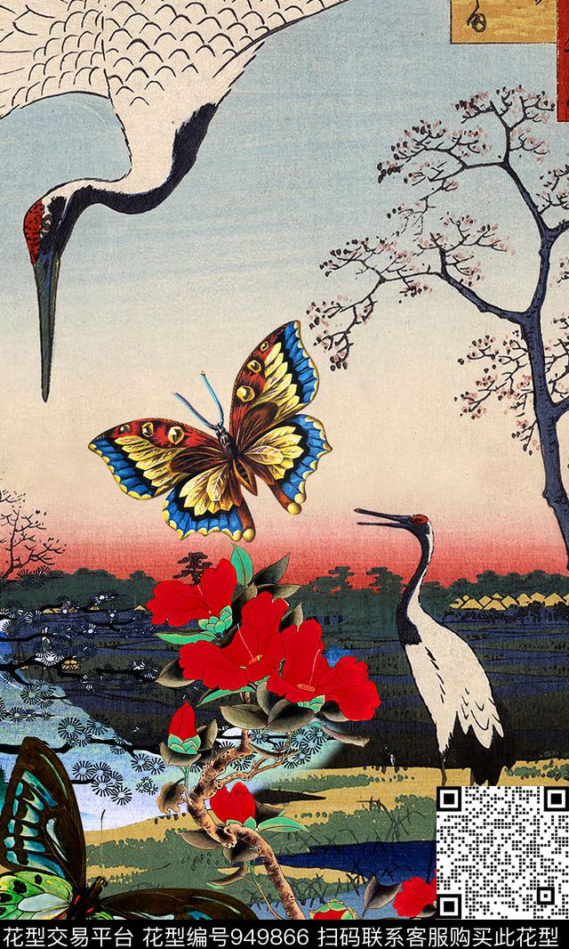 定位花花卉蝴蝶数码印花华亿平台下载（图片编号: 949866） - 瓦栏（Walan）