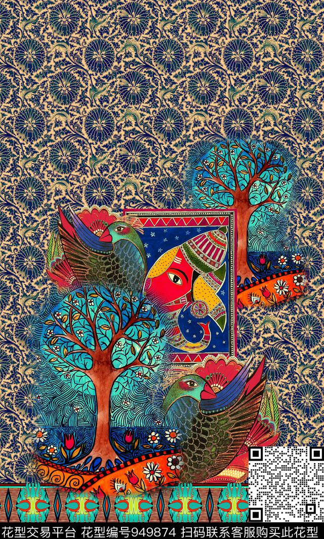 树人物民族风数码印花华亿平台下载（图片编号: 949874） - 瓦栏（Walan）