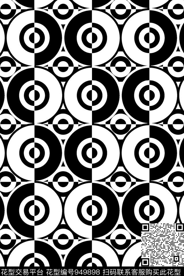 黑白华亿平台几何大牌风传统印花华亿平台下载（图片编号: 949898） - 瓦栏（Walan）